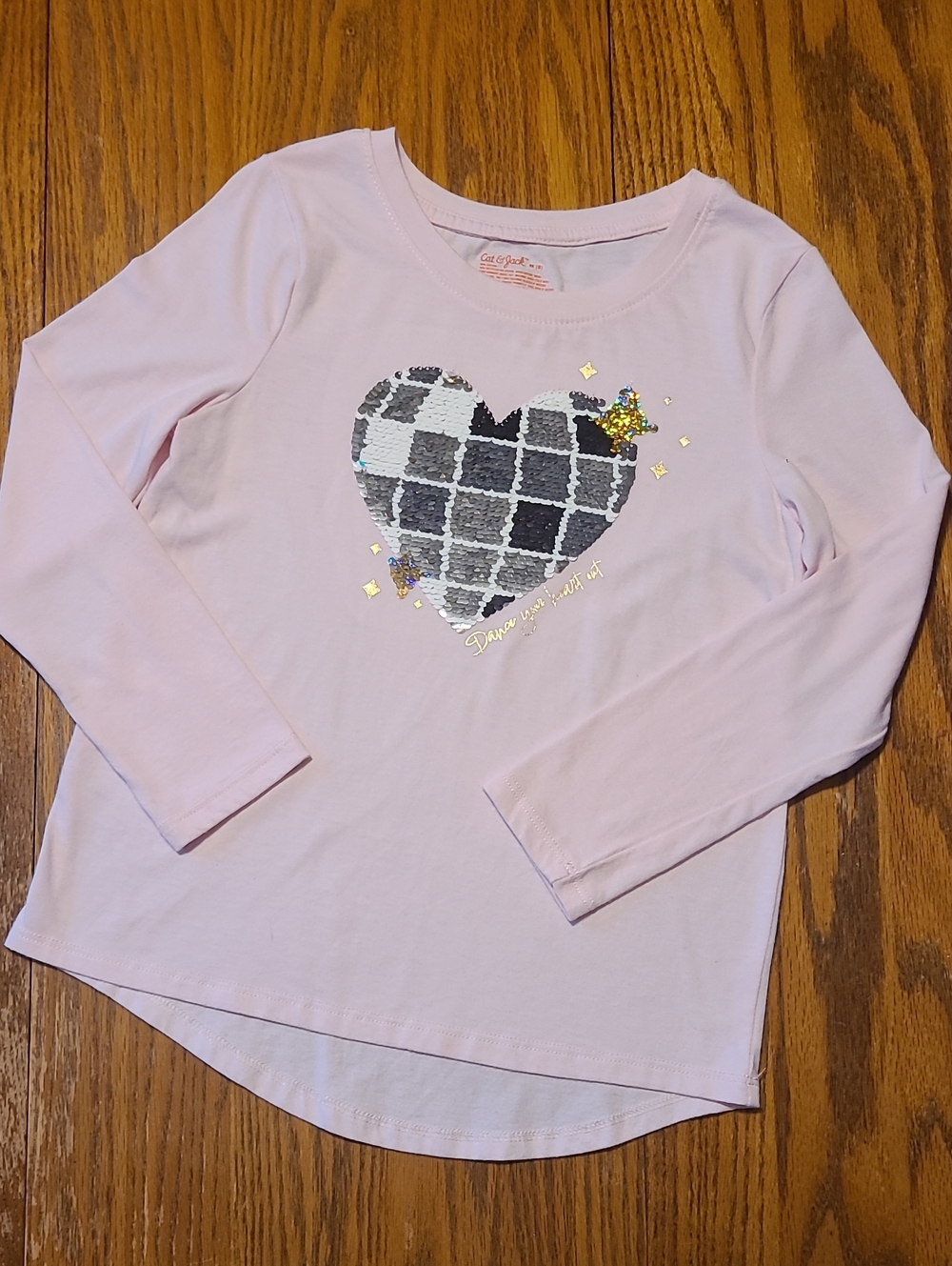 Cat & Jack Pink Sequin Heart Dance Long-Sleeve Top - Girls Medium